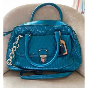Coach Turquoise Patent Leather Liquid Gloss Quilted Handbag w/ Shoulder Strap